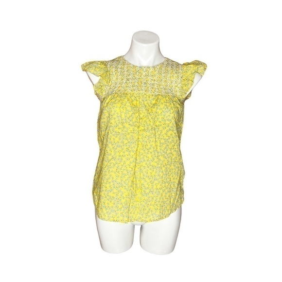 J. Crew Yellow Floral Embroidered Flutter Sleeve Top Blouse - Picture 1 of 9